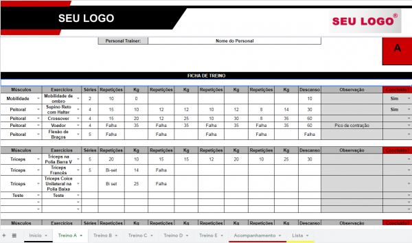 Planilha De Treinos Para Personal Trainer