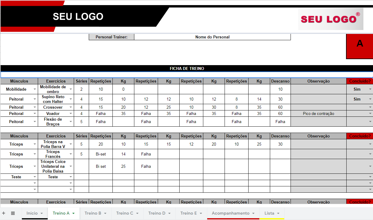 Planilha De Treinos Para Personal Trainer 9213