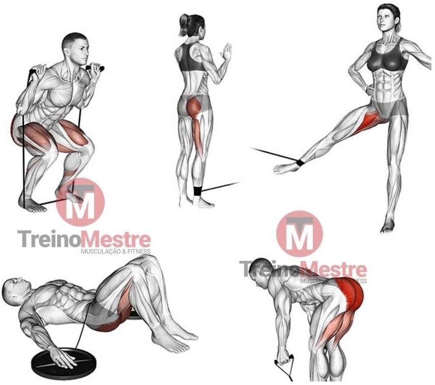 12 Exercícios para pernas e glúteos com elásticos, extensores e band