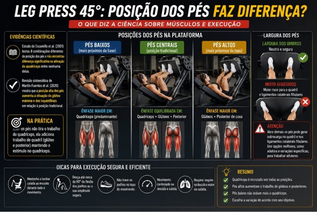 leg press 45° posição dos pés e diferenças